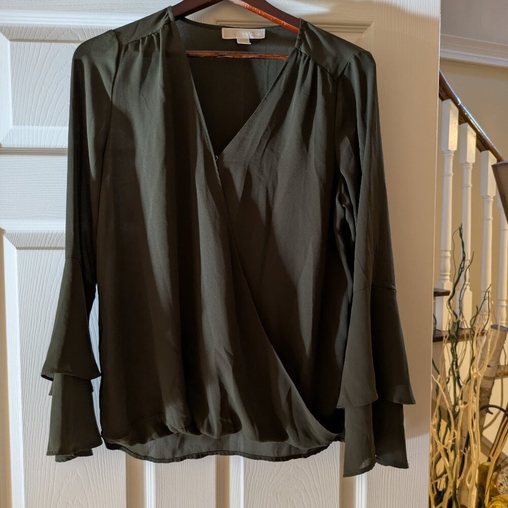 Michael Kors Moss Green Wrap Blouse